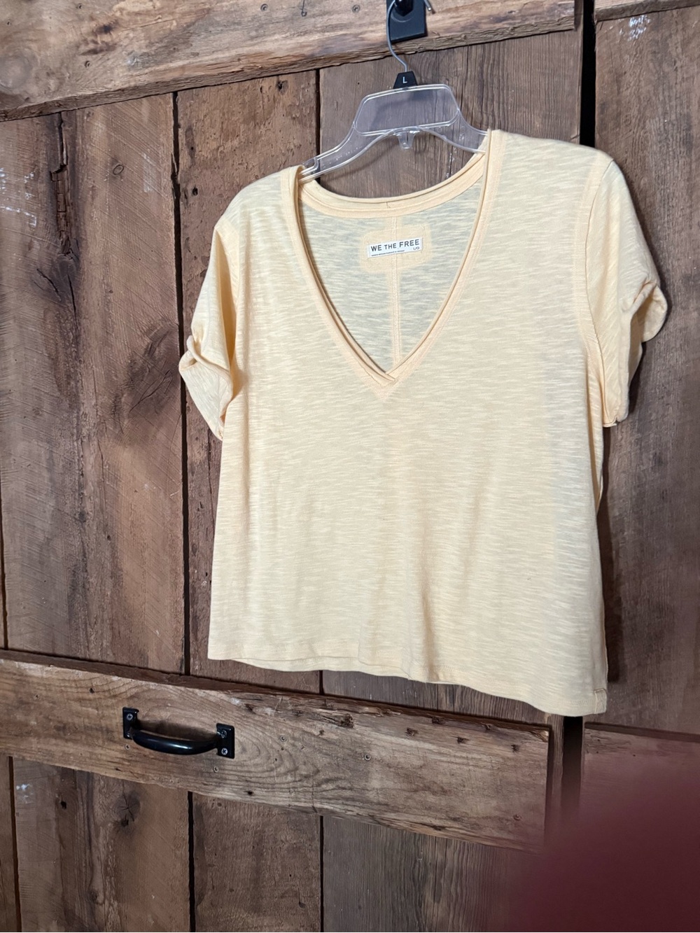 We The Free Pale Yellow V-Neck Short Sleeve Tee